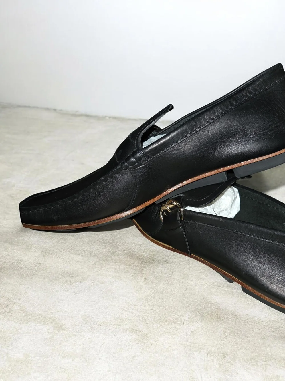 Gucci Black Leather Slip-On Loafers